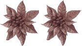 4x Décorations pour sapins de Noël sur clip fleurs pailletées beige foncé 15 cm