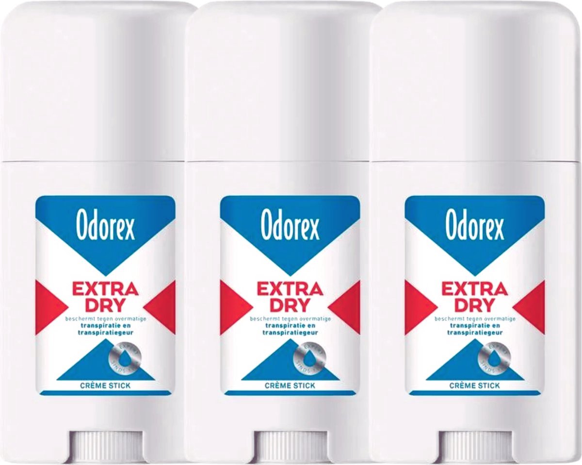 Goedkoopste Odorex Extra Dry Deodorant Stick - Beschermt Je Optimaal Tegen Overmatige Transpiratie - Zonder Alcohol of Parfum - 3 x 40 ml