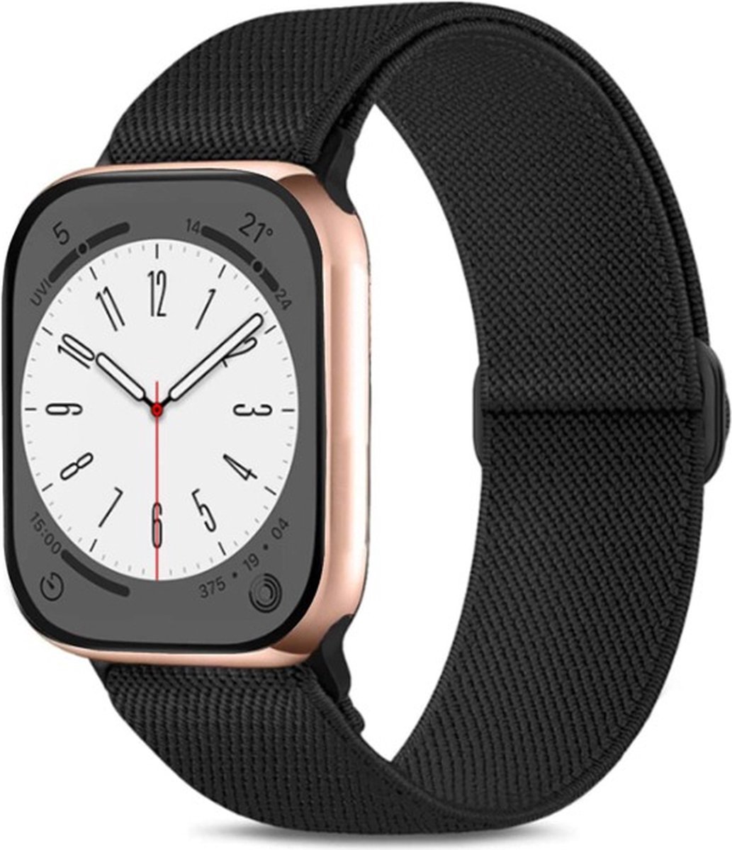 F I K A.® - Smart Watch elastische nylon horlogeband – zwart - Apple Watch - bandje 42/44/45/49 mm - Series 1 2 3 4 5 6 7 SE Ultra - Smartwatch iWatch horloge band - elastisch NYLON