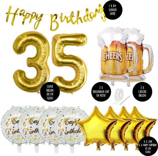 35 Jaar Verjaardag Cijfer ballon Mannen Bier - Feestpakket Snoes Ballonnen Cheers & Beers - Herman