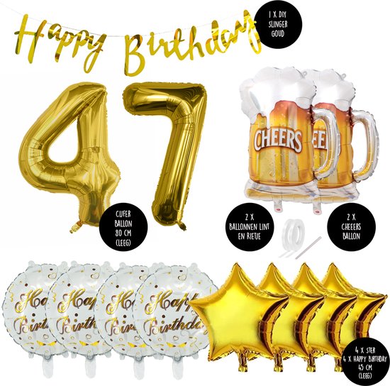 47 Jaar Verjaardag Cijfer ballon Mannen Bier - Feestpakket Snoes Ballonnen Cheers & Beers - Herman