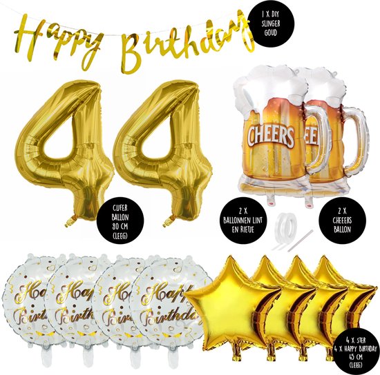 44 Jaar Verjaardag Cijfer ballon Mannen Bier - Feestpakket Snoes Ballonnen Cheers & Beers - Herman