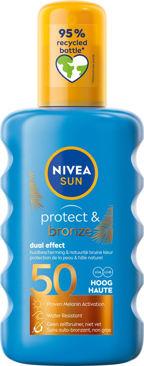 NIVEA SUN Protect & Bronze Zonnebrand Spray - SPF 50 - Zonnespray - Waterproof - Beschermt en stimuleert een bruine huid - Met pro-melanine extract - 200 ml - NIVEA