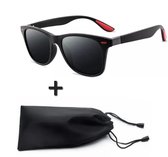 Zonnebril Heren - Zwart - Gepolariseerd zonnebril black met zonnebrilhoes/brillenkoker - Partybril, Festivalbril, Zonnebril voor wintersport vakantie