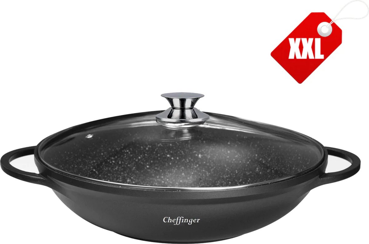 Cheffinger Luxe Wokpan XXL met Deksel - 40cm - Black Line Edition - Inductie