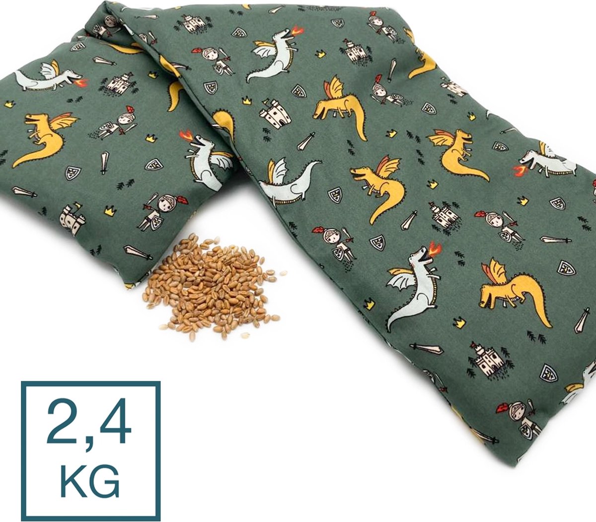 Goedkoopste Verzwaringskussen Met Pit! - 2 binnenzakken - Wasbare hoes - 2.4 kg - Made in NL/BE - Tevens warmtekussen en coldpack - Fijne diepe druk - Ridder Draakje