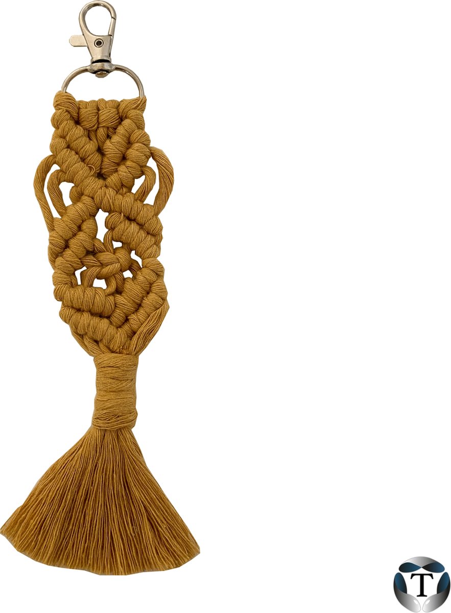 Sleutelhanger | Macramé | Oker | Geknoopt | Sleutelhanger Macramé | Sleutelbos | Autosleutel | Tas | Hanger | Handgemaakt | 100% Katoen | Cadeau Idee | Diverse Kleuren | TheOldOmen |