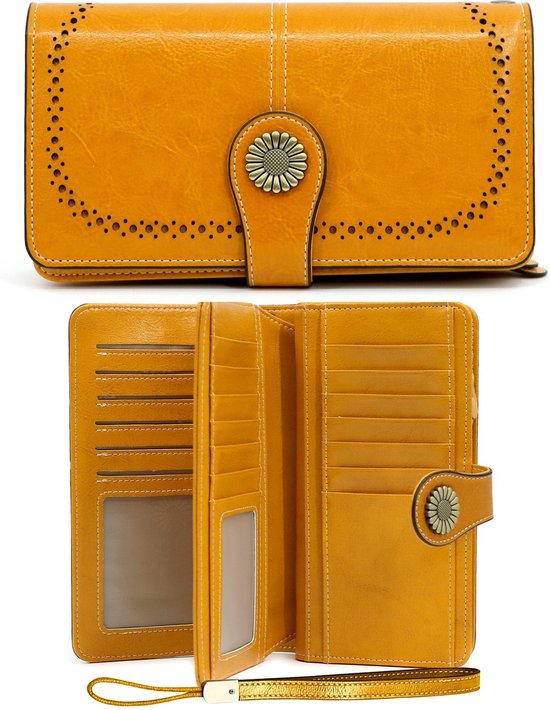 SURAZO® Lederen portemonnee voor dames, groot en veel vakken, grote portemonnee voor dames, met 12 kaartvakken, RFID-bescherming, lederen portemonnee voor vrouwen, portemonnee, zwart, X-Large