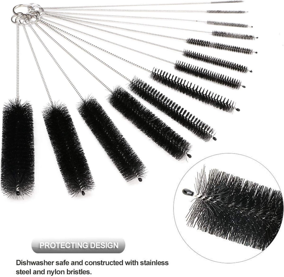 Reinigingsborstels, 13 stuks flesreinigingsborstels, melkslangborstel, nylon, slangborstelset voor reageerbuizen, reinigen, theepot, mondstuk, drinkrietjes