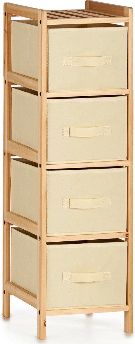 Kipit Badkamerkastje - opbergkastje - met 4x manden - 29 x 28 x 89 cm - Dennenhout