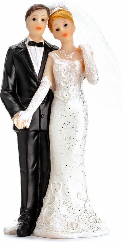 Partydeco trouwfiguurtje - 13 cm - caketopper bruidspaar - klassiek - Bruidstaart figuren