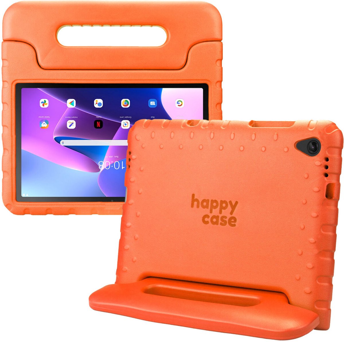 HappyCase Kinder Tablethoes Geschikt voor Lenovo Tab M10 Plus/FHD Plus | Kindvriendelijke Hoes | Beschemhoes | Kinderhoes | met Handvat en Standaard | Oranje
