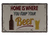 Wandbord – Home beer - Bier – Vintage - Retro - Wanddecoratie – Reclame bord – Restaurant – Kroeg - Bar – Cafe - Horeca – Metal Sign - 20x30cm