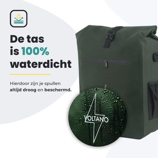 Voltano Luxe E-bike Fietstas / Rugtas - Olijf Groen - 28L - 100% Waterdicht - Gratis Schouderband -Met Groot Laptop Vak van Voltano — afbeelding 4