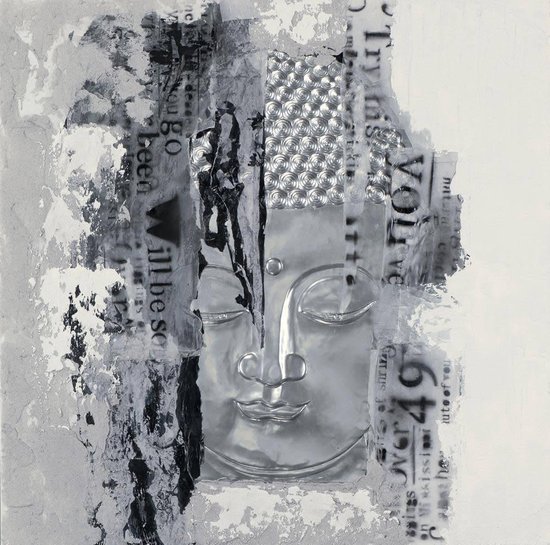 Fine Asianliving Schilderij Boeddha Gezicht Zilver 3D