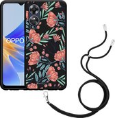 Cazy Hoesje met koord Zwart geschikt voor Oppo A17 Poppy Roses