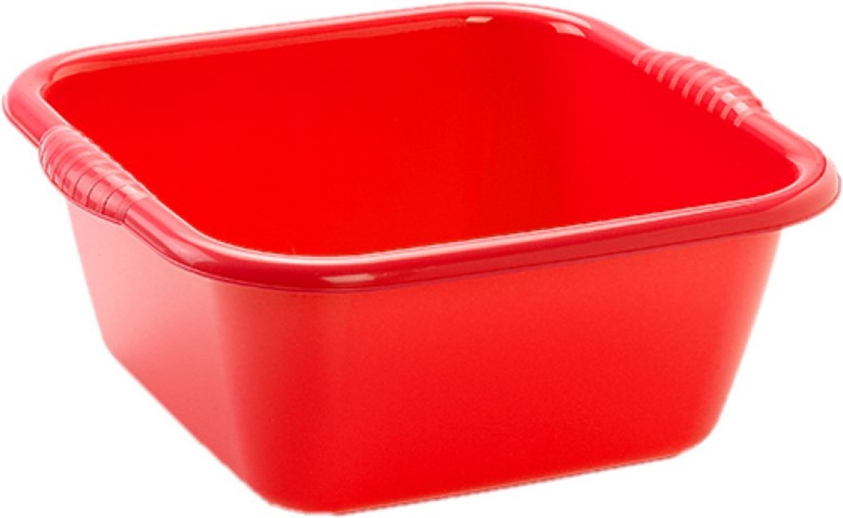 Plasticforte teiltje/afwasbak - vierkant - kunststof - 6 liter - 31 x 29 x 13 cm - Rood - Schoonmaken - klein formaat