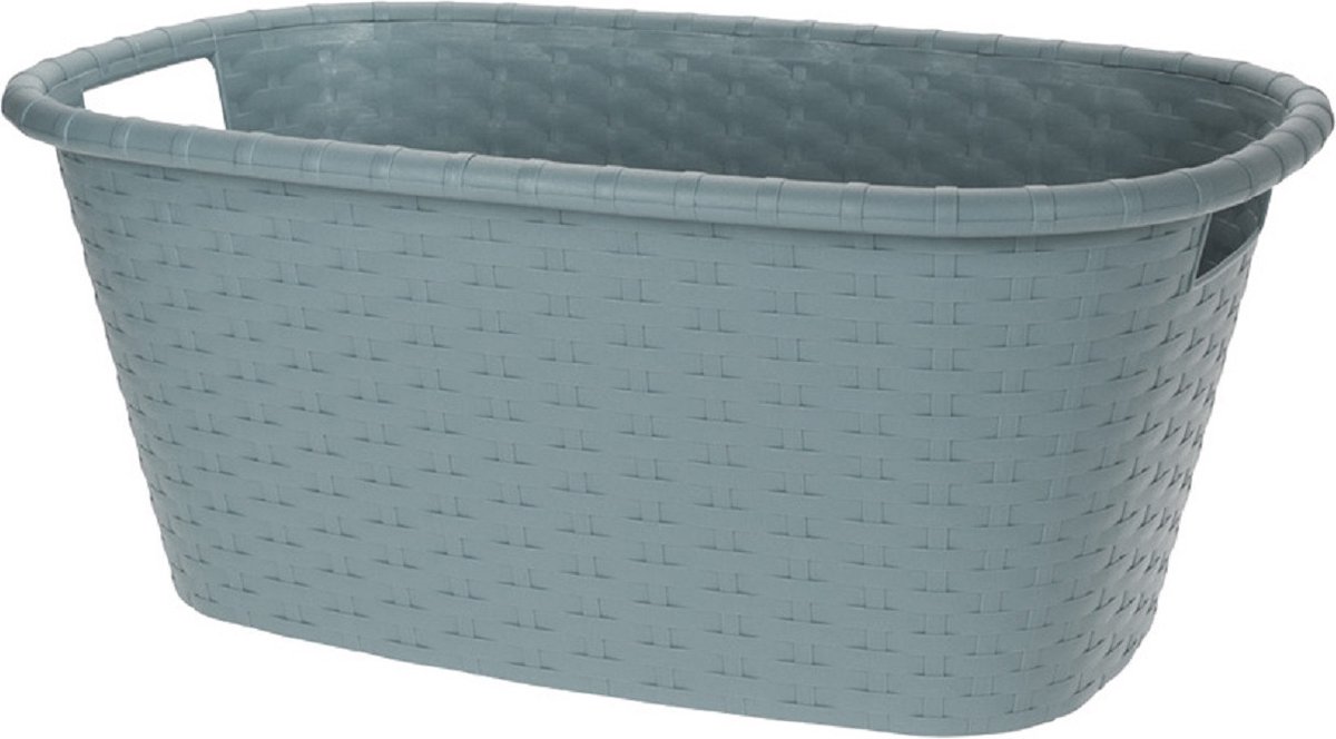Grijsgroene wasmand 35 liter 60 x 40 x 25 cm - Kunststof/plastic draagmand - De was doen huishoudartikelen - Wasmanden/wasgoedmanden