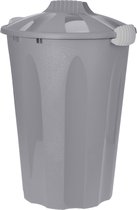 Kunststof wasmand met deksel rond grijs 40 liter - Wasmanden/wasgoedmanden - Huishouden