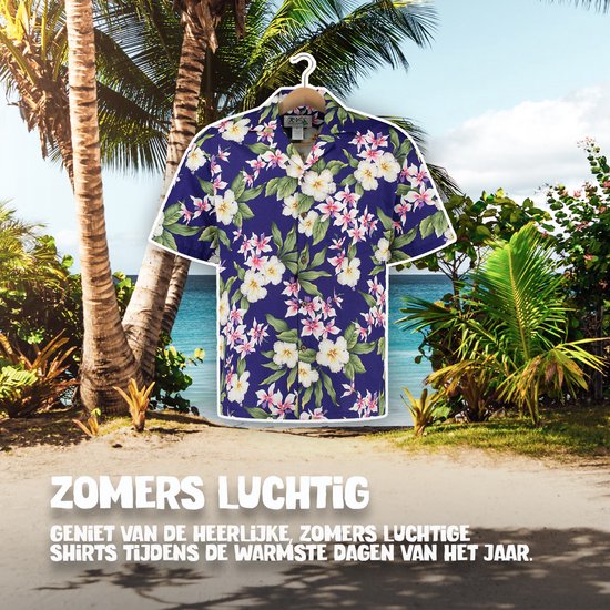 Hawaii Blouse Mannen - Shirt - Hemd - 100% Katoen - Overhemd Heren Korte Mouw - Made in Hawaii "Tropisch Paars" Maat XL