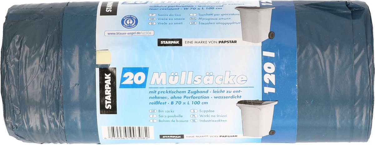Goedkoopste Papstar 20x stuks afvalzakken/vuilniszakken - 120 liter - blauw - containerzakken