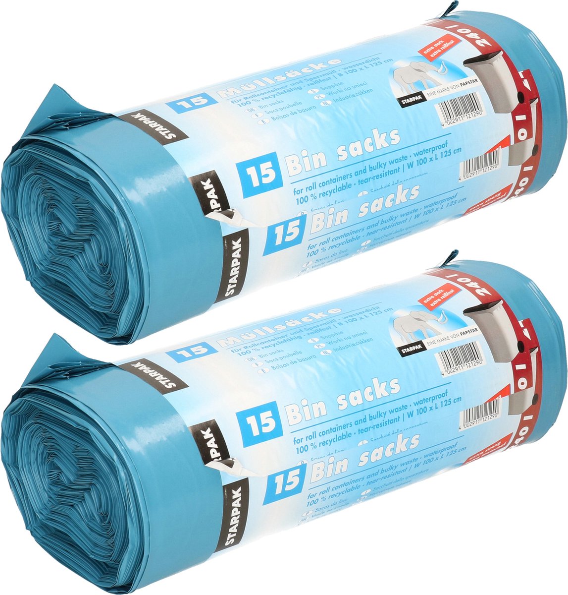 Goedkoopste Papstar 30x stuks afvalzakken/vuilniszakken - 240 liter - blauw - containerzakken