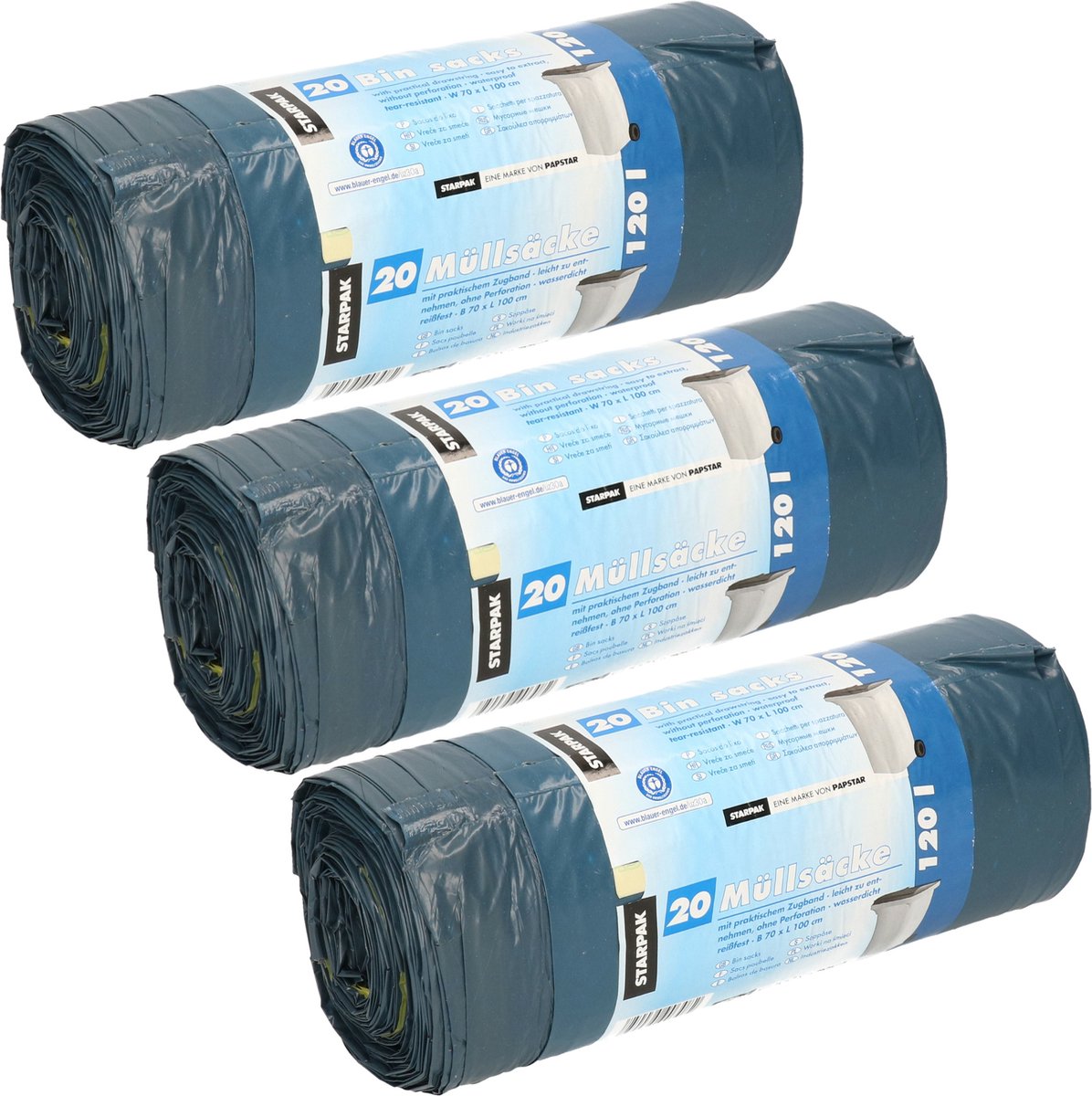 Goedkoopste Papstar 60x stuks afvalzakken/vuilniszakken - 120 liter - blauw - containerzakken