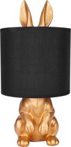 BRUBAKER Tafel- of bedlampje gouden haas - tafellamp met keramische voet en stoffen kap - 42 cm hoog, zwart goud