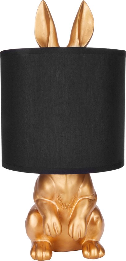BRUBAKER Tafel- of bedlampje gouden haas - tafellamp met keramische voet en stoffen kap - 42 cm hoog, zwart goud
