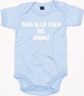 Baby Romper Papa Blijf Kalm Bel Mama - 3-6 Maanden - Dusty Blue - Rompertjes baby met tekst