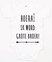 Baby Romper Hoera Grote Broer - 3-6 Maanden - Wit - Rompertjes baby met tekst