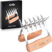 GrillX Luxe Meat Claws - Manche en bois - Griffes à viande en acier inoxydable - Broyeur à viande - Porc effiloché, poulet - Accessoires de BBQ