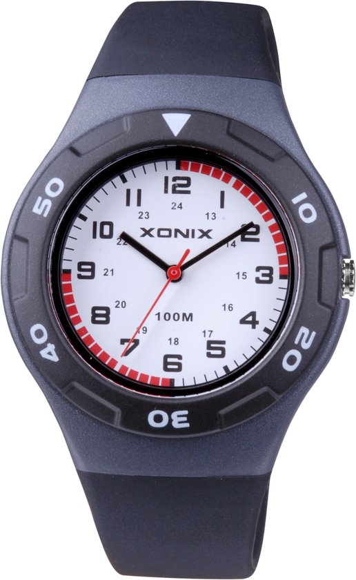 Xonix ABB-007 - Montre - Analogique - Unisexe - Bracelet en Siliconen - ABS - Chiffres - Rayures - Étanche - 10 ATM - Zwart - Grijs