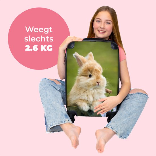 NoBoringSuitcases.com - Koffer - Konijn - Bloemen - Dons - Past binnen 55x40x20 cm en 55x35x25 cm - Trolley handbagage - Valiezen met wieltjes volwassenen - Reiskoffer op wielen - Rolkoffer lichtgewicht