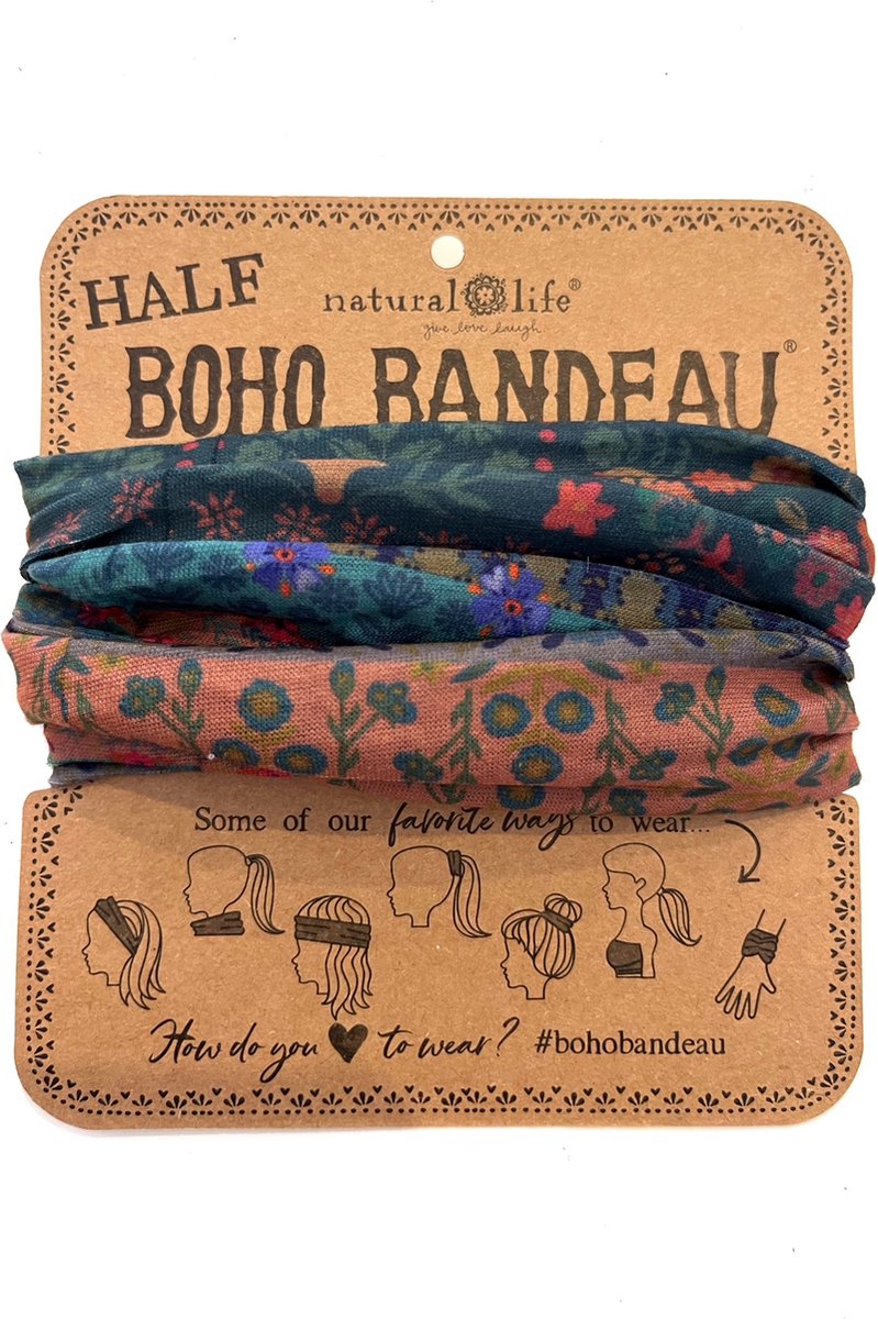 Boho Bandeau haarbandje, haarband, infinity sjaaltje, tube shawl, Natural Life, hoofdbandje, aardetinten, neutrale kleuren