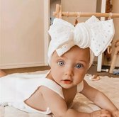 Haar in Stijl® Haarband Heather Wit - Brede en zachte baby haarband met een strik - haarband voor pasgeborenen newborns