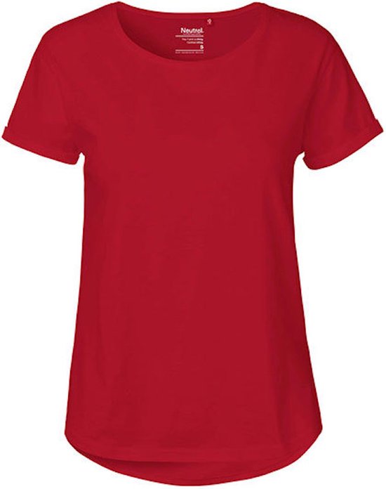 Dames Roll Up Sleeve T-Shirt met ronde hals Red - XL