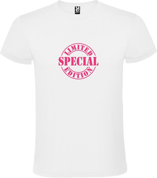 Wit T-Shirt met “Special Limited Edition “ Afbeelding Neon Paars Size XL