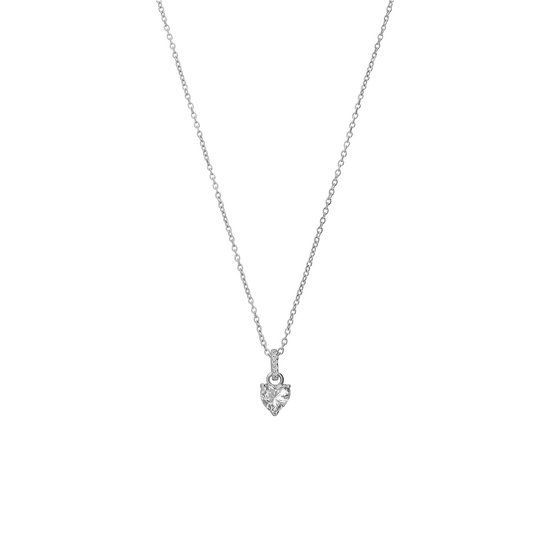 Lucardi Dames Zilveren ketting met hanger hart zirkonia - Ketting - 925 Zilver - Zilverkleurig - 48 cm