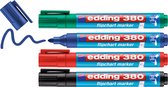 edding 380 Marqueur pour chevalets - étui de 4 - noir, rouge, bleu, vert - pointe ronde 1,5-3 mm - marqueur pour écrire, dessiner et marquer sur du papier pour tableau de conférence - ne déborde pas