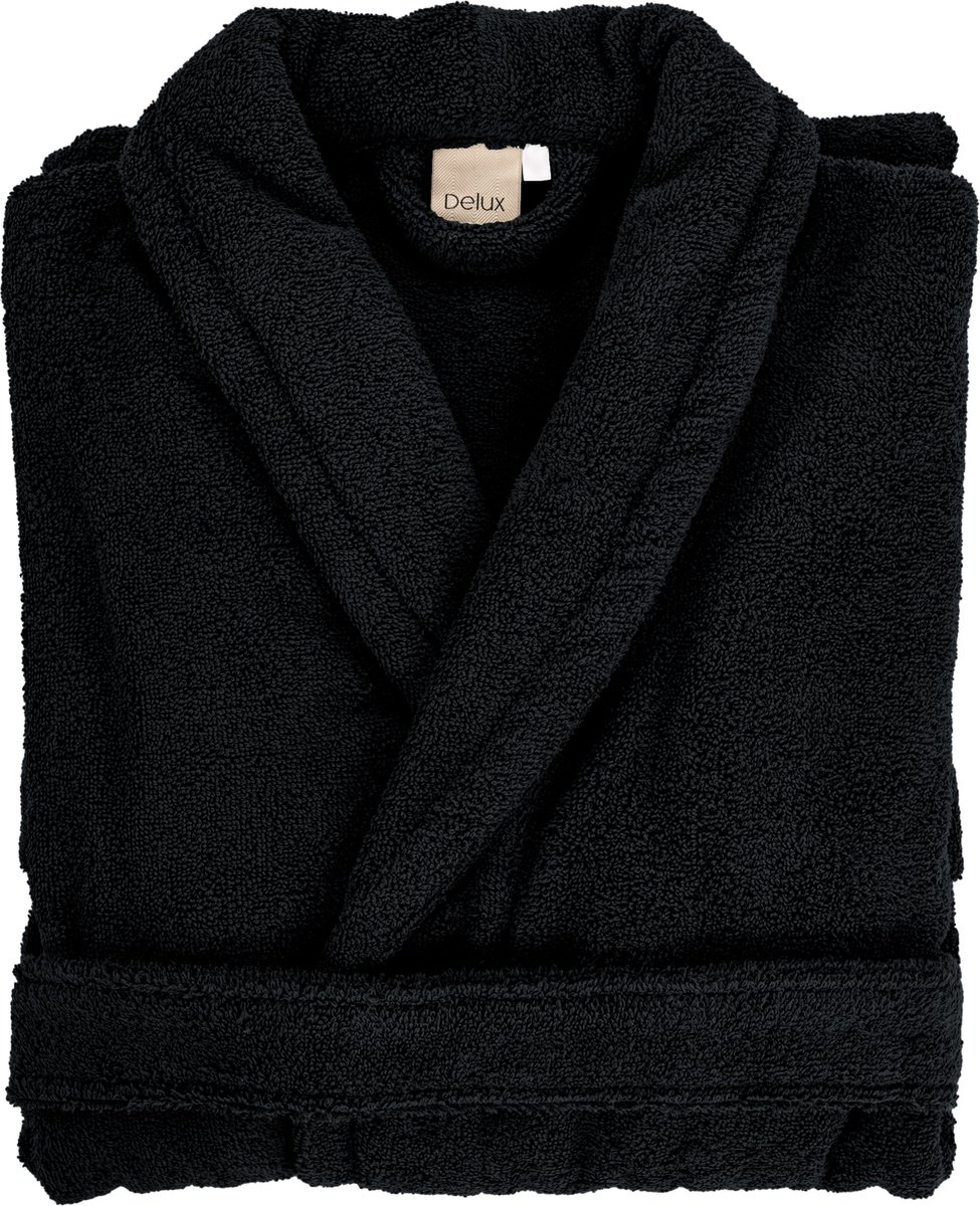 Tiseco Home Studio - Badjas DELUX - 100% katoen - 370 g/m² - badstof - unisex- riem en zakken - S/M - Zwart