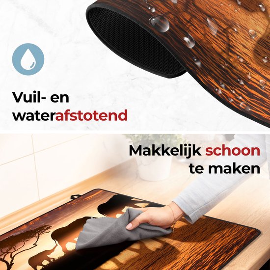 KitchyMist Inductie Beschermer 60x52 cm - Olifanten Familie in de Savanne bij Zonsondergang - Kookplaat Beschermer - Afdekplaat voor Kookplaat - Inductie Mat - Spatscherm Achterwand Keuken