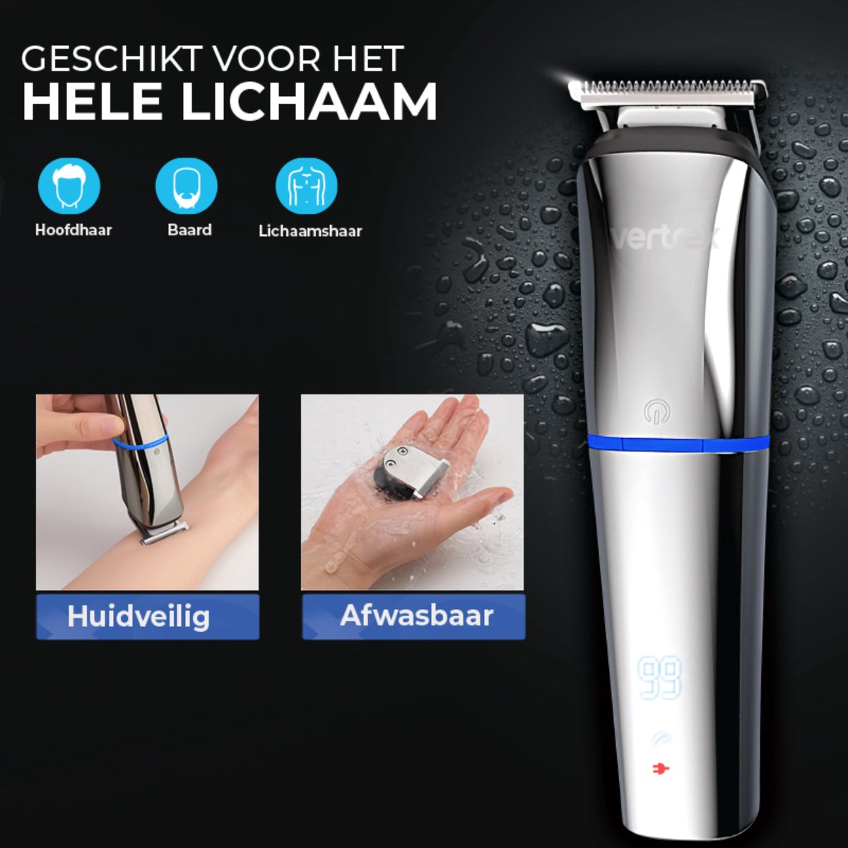 Vertrex 6 in 1 Baardtrimmer Pro+ Bodygroomer Mannen - Neustrimmer - Tondeuse - Scheerapparaat - Trimmer Baard en Lichaam thumbnail 5
