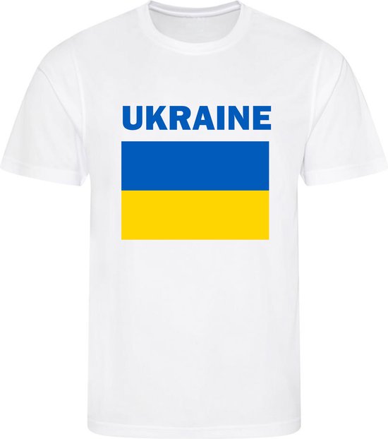 Oekraïne - Ukraine - T-shirt Wit - Voetbalshirt - Maat: 134/140 (M) - 9 - 10 jaar - Landen shirts