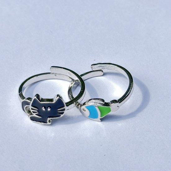 GoedeDoelen.Shop | Ringen set Cat Fish | Set Van 2 Ringen | Katten Ring | Poezen Ring | In Maat Verstelbaar | Unisex | Zwerfdierenwelzijn | Vriendschapsringen | Zwerfkatten TNR Project | Zwerfdieren TNR Project | Ringenset | Wellness-House