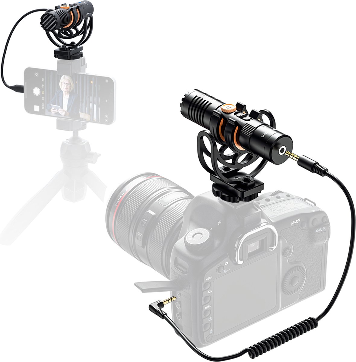 Comica VM10 Pro compacte microfoon voor telefoon en camera — Shotgun richtmicrofoon — Met 3.5mm en USB-C poort — Zwart