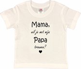 T-shirt Kinderen "Mama, wil je met mijn papa trouwen?" | korte mouw | wit/zwart | maat 86/92