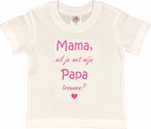 T-shirt Kinderen "Mama, wil je met mijn papa trouwen?" | korte mouw | Wit/roze | maat 98/104