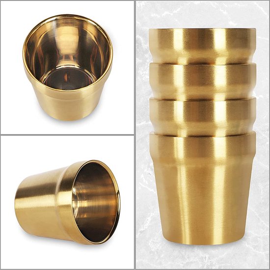 Dubbelwandige kopjes (4-delige set, goud) stapelbaar, koffiekopje, theekopje, chillen bierglazen, roestvrijstalen beker, ideaal voor reizen, outdoor, camping en dagelijks gebruik, 175 ml — afbeelding 5
