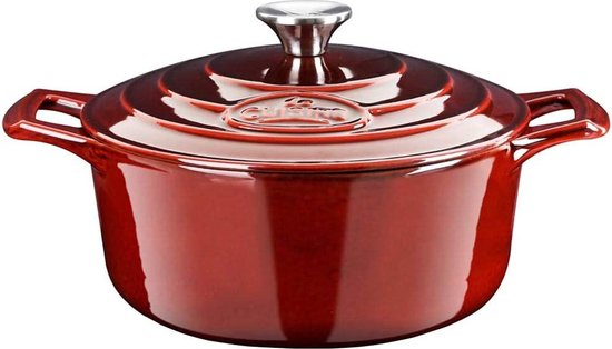 Gietijzeren braadpan braadpan cocotte geëmailleerde brood braadpan met deksel inductie ovenvast ca. 24 cm 3,5 liter cranberry rood